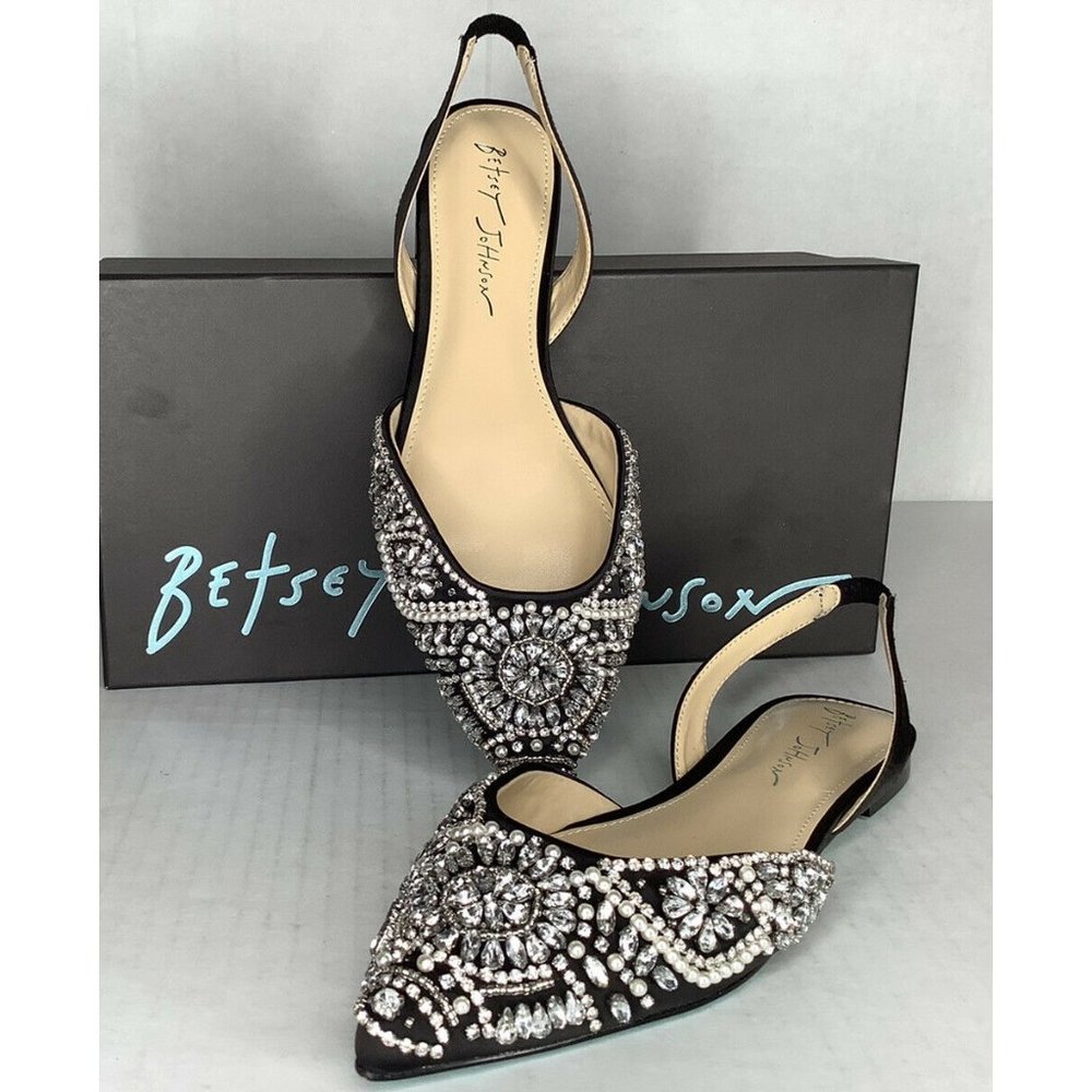 Blue By Betsey Johnson Molly black rhinestone Flats Women's size 7m